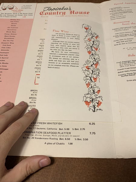 Topinkas Country House - Menu (newer photo)